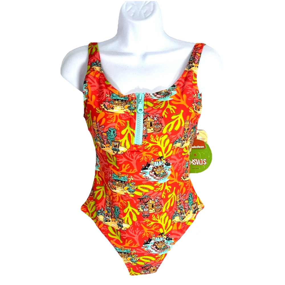 New Spongebob x RSVLTS Women's One Piece Swimsuit‎ Bathing Suit Size Medium 90's